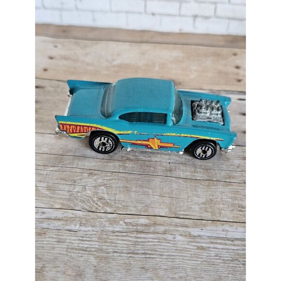 Hot Wheels 57 Chevy Teal Flames 1976 Malaysia Vintage Diecast Muscle Car - Picture 3 of 6